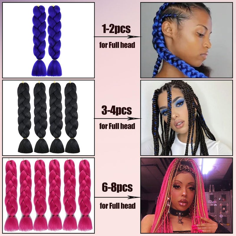 wome Black Jumbo Braiding Hair Extensions 24 Inch Crochet Braiding Hair 3 Packs Twist Crochet Braids Hair Extension for Women High Temperature Synthetic Hair Boxes Braids (Black 1b#,24",100g/Pcs) - Image 5